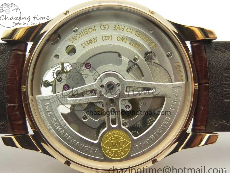 MIROTIME 1222 Portuguese Tourbillon IW504602 RG ZF Best Edition White Dial on Brown Leather Strap Stretchable 7178